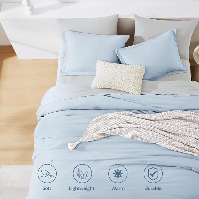 WRENSONGE Full Size Comforter Set- 7 Pieces Ice Blue Bed in a Bag Full Size - Image 5