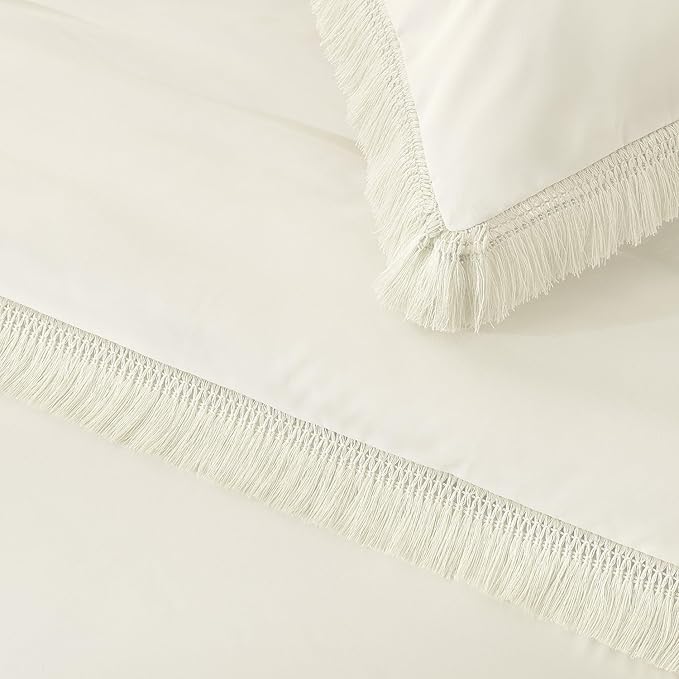 Andency Comforter Full Size Set Ivory, 3 Pieces Boho Ivory Lightweight Bedding - Image 8