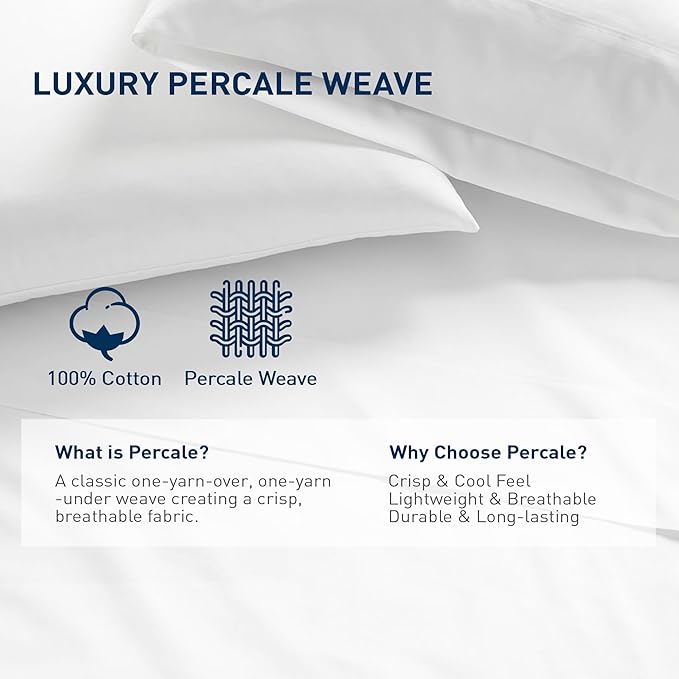 Queen Size Flat Sheet 2 Pack, 100% Cotton Percale Flat Bed Sheet, Breathable - Image 2