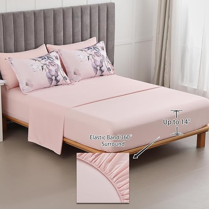 Luxudecor Floral Comforter Set Full Size 7 Piece, Blush Pink Flower Bed in a Bag - Image 4
