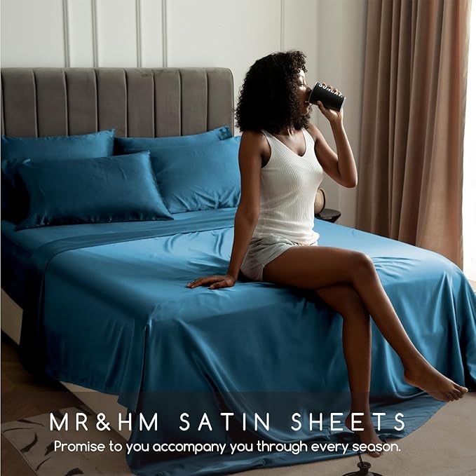 MR&HM Satin Bed Sheets, King Size Sheets Set - Image 6