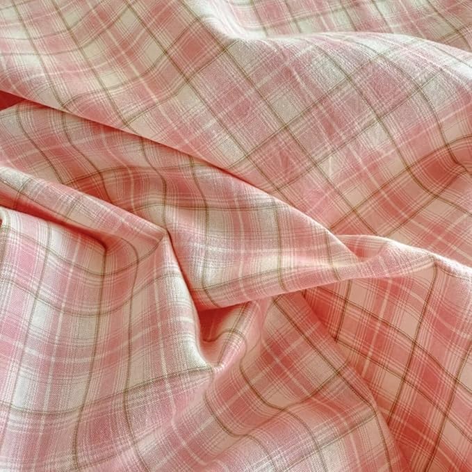 PinkMemory Pink Plaid Duvet Cover Set King 100% Washed Cotton Cute Pink Checked - Image 6