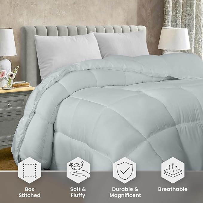 Utopia Bedding Queen Comforter Duvet Insert, Quilted Light Grey Comforter - Image 4