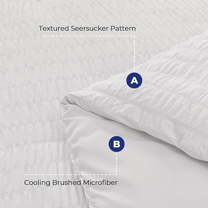 HYMOKEGE White Duvet Cover King Size, Ultra Soft 3-Piece Seersucker Duvet Cover - Image 3