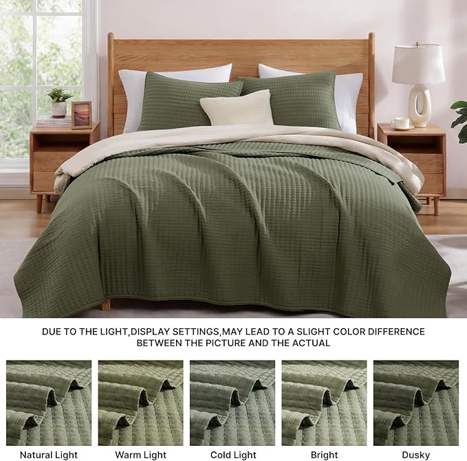 WRENSONGE Twin Quilt-2 Pieces Lightweight Bedspreads Olive Green Twin Quilt - Image 7