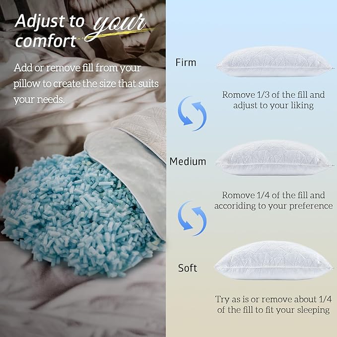 BETU Cooling Pillows Standard Size Set of 2, Shredded Memory Foam Standard - Image 7