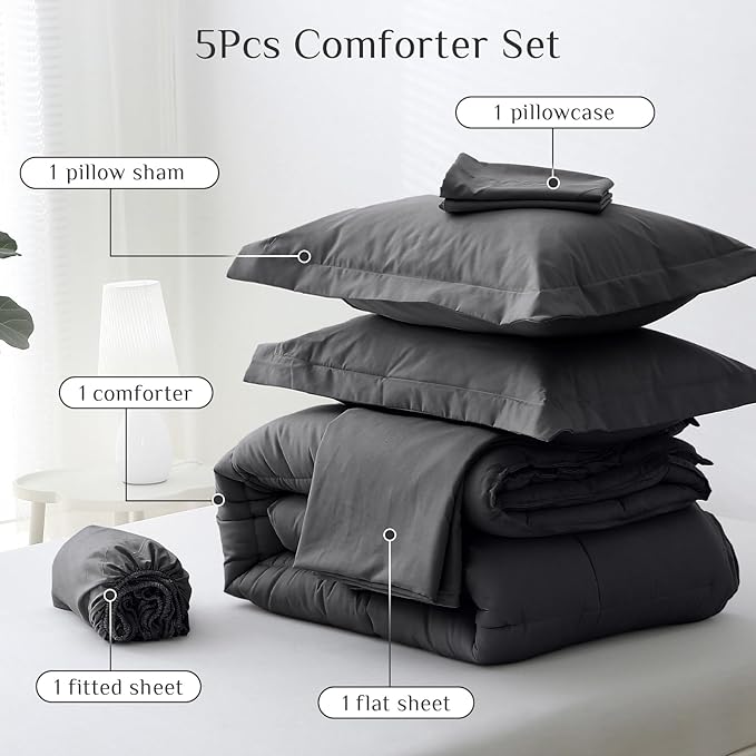 JOLLYVOGUE Twin Comforter Set, Ultra-Soft Bed in a Bag Twin Size 5 Pieces - Image 5
