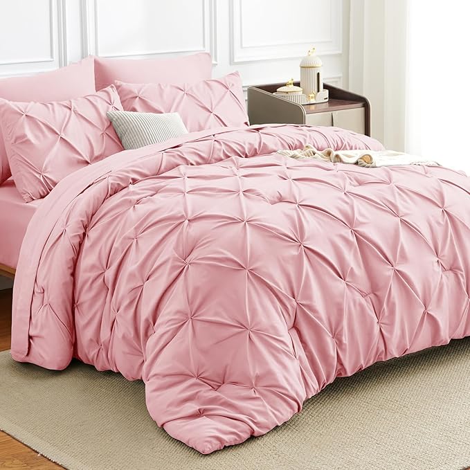 HIMEET Pintuck Bed in a Bag, 5 Pieces Twin XL Comforter Set Pink, Extra Long by Unknown