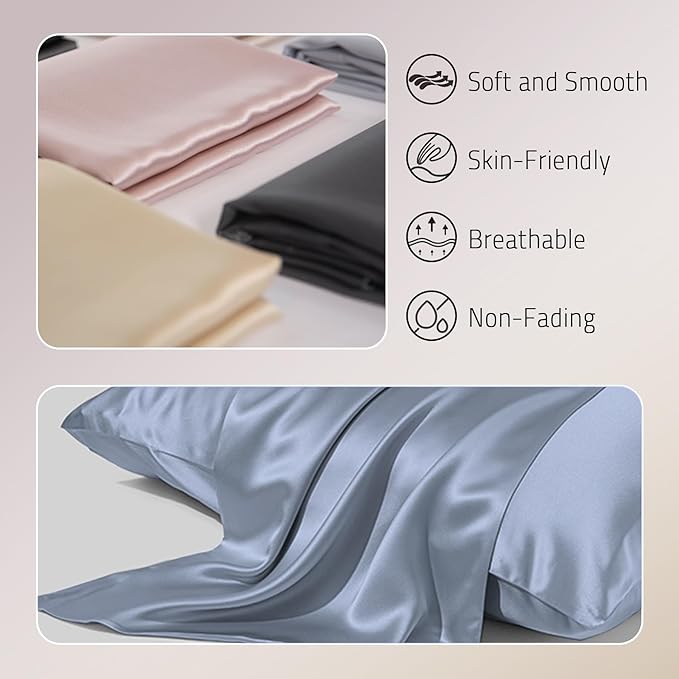 Gabire Mulberry Silk Pillowcases Set of 2, Both Sides Real Silk Pillow Covers - Image 2