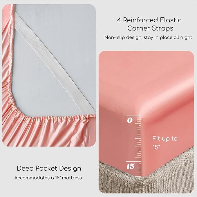 MR&HM Satin Bed Sheets, King Size Sheets Set - Image 4