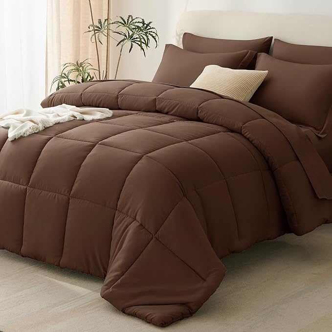 CozyLux Oversized Queen Comforter Sets Brown, 7 Pieces Bed in a Bag, 98x98 Box by CozyLux