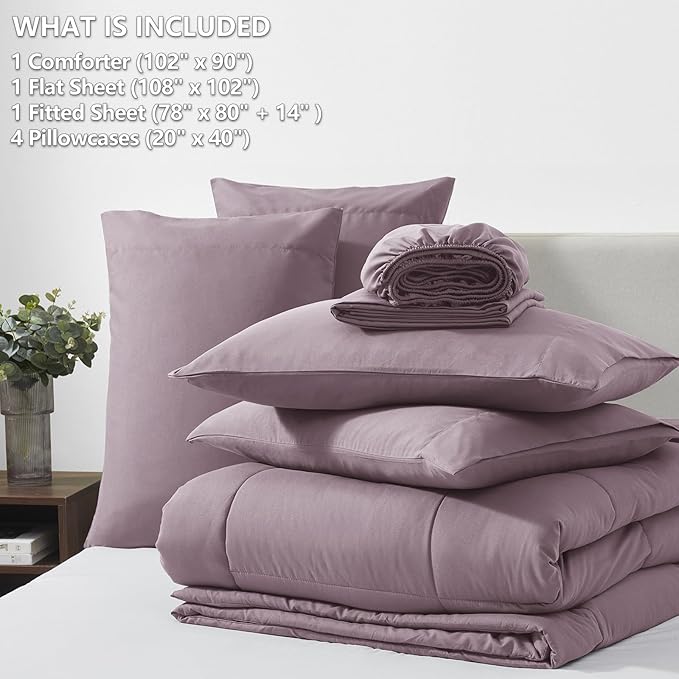 CozyLux King Size Comforter Set Dusty Purple, 7 Pieces Bed in a Bag, Bedding Set - Image 6
