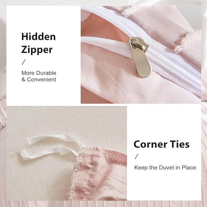 WARMDERN Pink Boho Duvet Cover King Size, Striped Textured Duvet Cover Set - Image 5