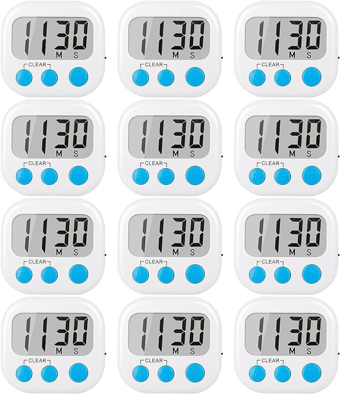 12 Pack Digital Kitchen Timers for Cooking Magnetic Timer for Cooking Loud by AOUCE