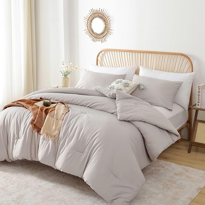 ROSGONIA Queen Comforter Set Linen Grey - Image 4