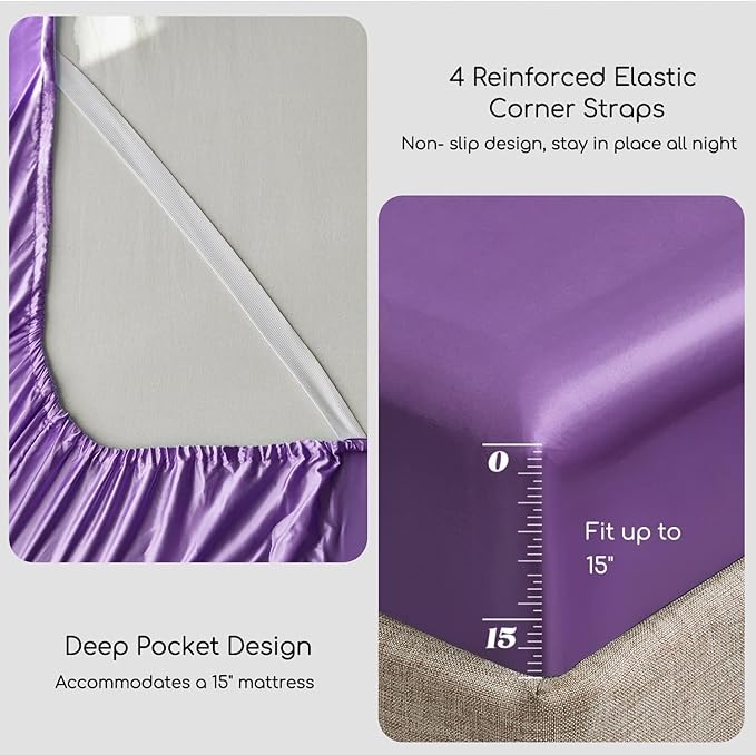 MR&HM Satin Bed Sheets, Queen Size Sheets Set - Image 5