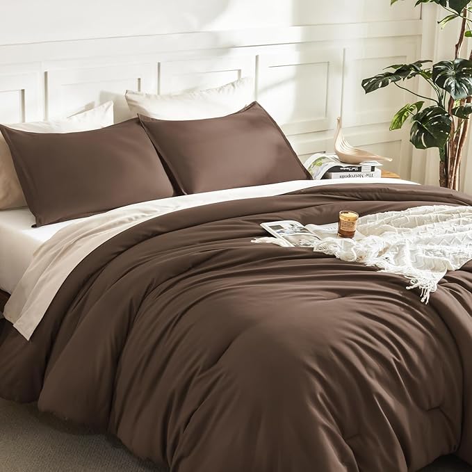 Litanika Comforters Brown Oversized Queen Size, 3 Pieces Lightweight Solid - Image 5