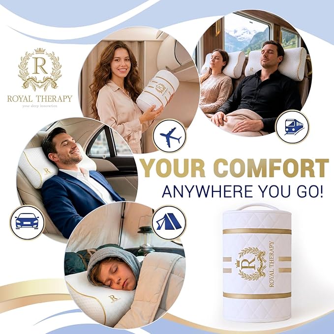 Royal Therapy Travel Memory Foam Pillow, Neck Pillow Bamboo Adjustable Side - Image 9