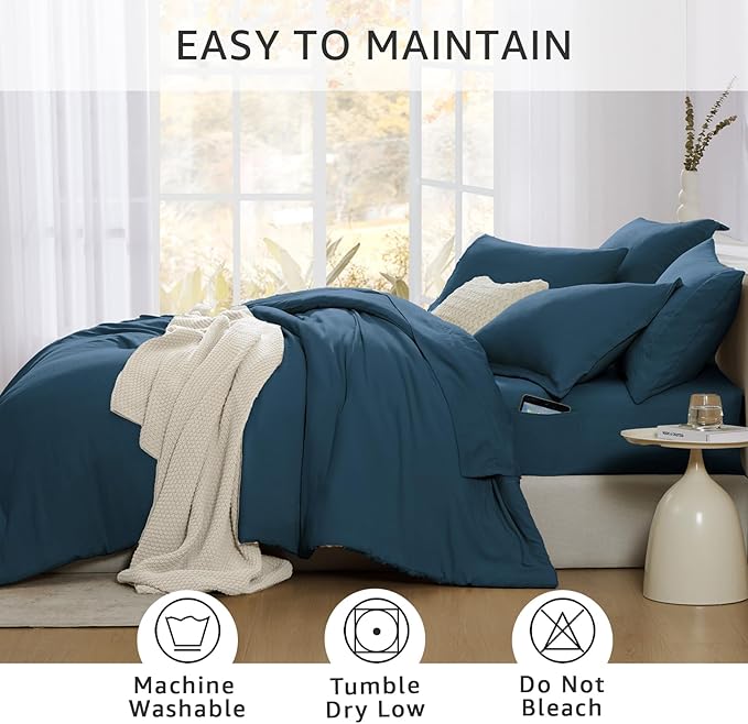 WRENSONGE Queen Comforter Sets- 7 Pieces Soft Serenity Blue Bed in a Bag - Image 4