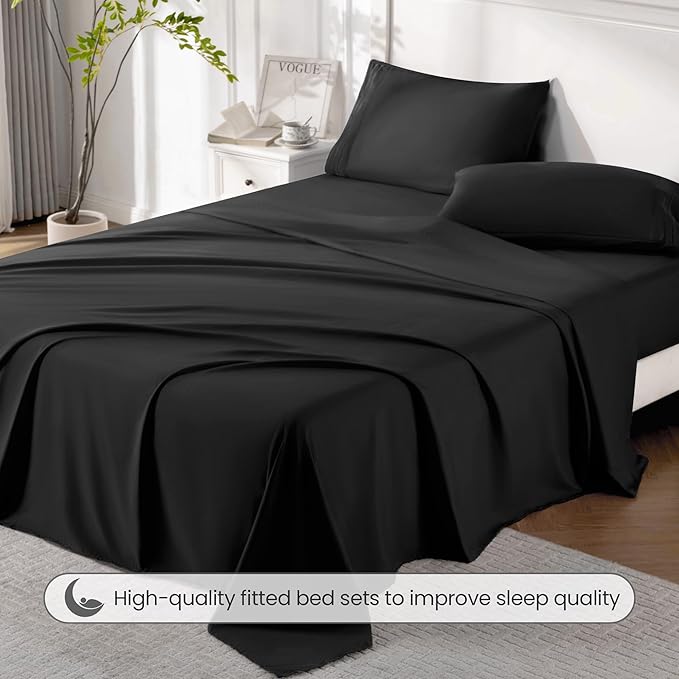 ROSE&RISY Black Twin Sheet Set, 3 Pieces Soft Bedding Queen Sheet Set, - Image 5