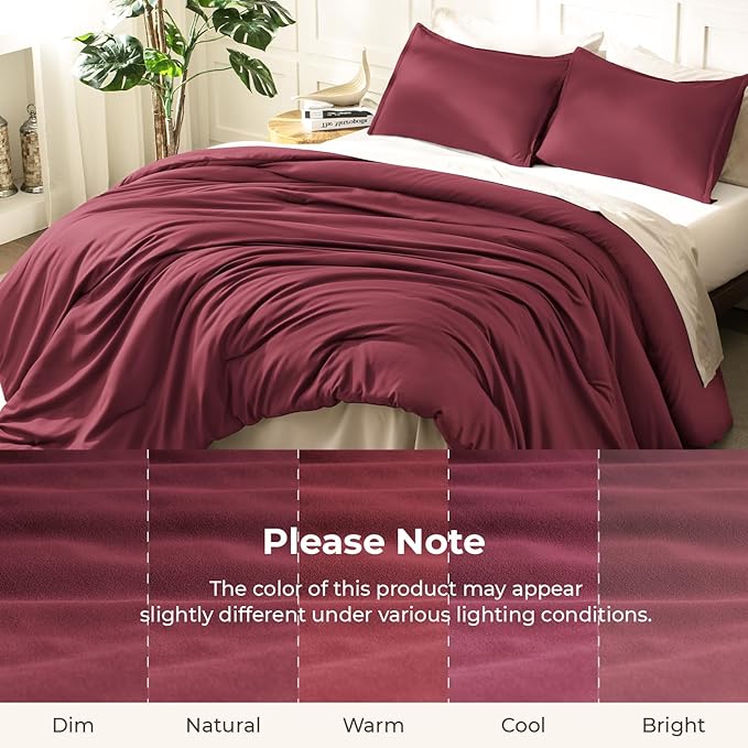 Litanika Burgundy Red Comforter Set King Size, 3 Pieces Lightweight Solid - Image 8
