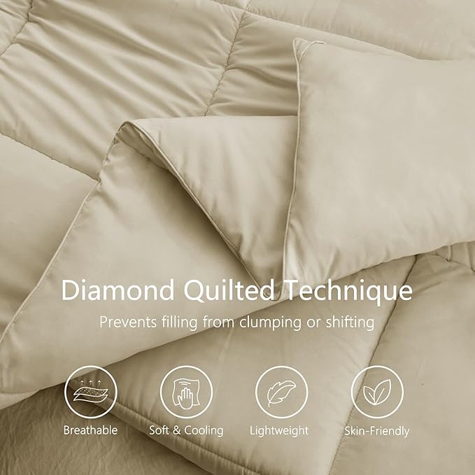 TEXARTIST Premium 2100 Series Twin Comforter All Season Breathable Beige - Image 2