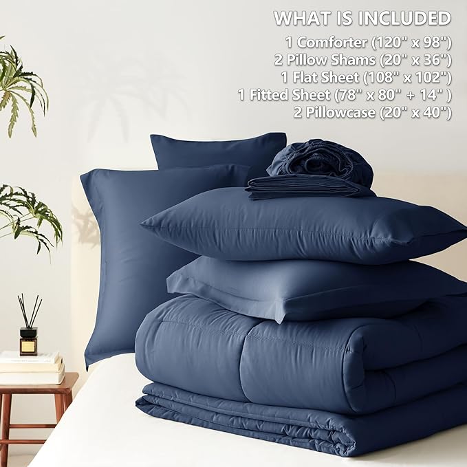 CozyLux Oversized King Comforter Sets Navy Blue, 7 Pieces Bed in a Bag - Image 7