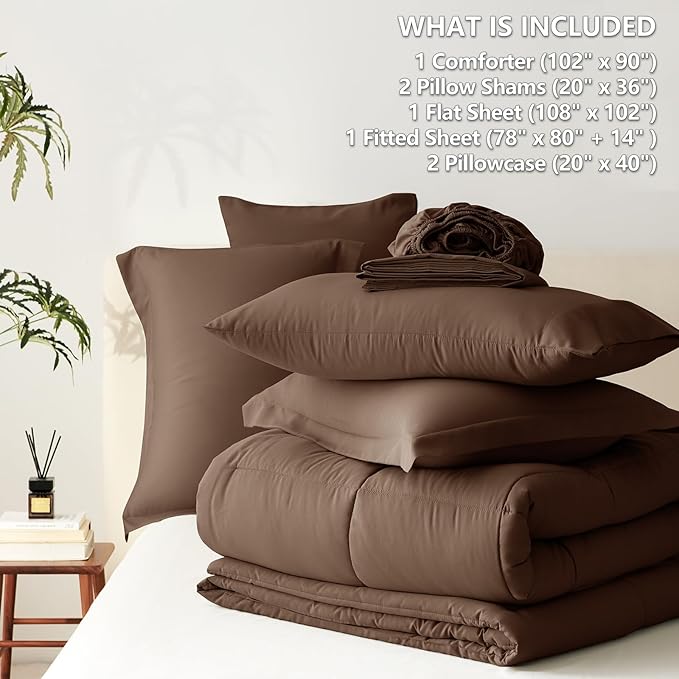 CozyLux King Size Comforter Set Brown - Image 5