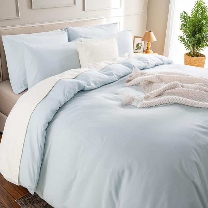 NEXHOME PRO Duvet Cover Set 100% Washed Cotton Full Size Linen Feel Textured - Image 5