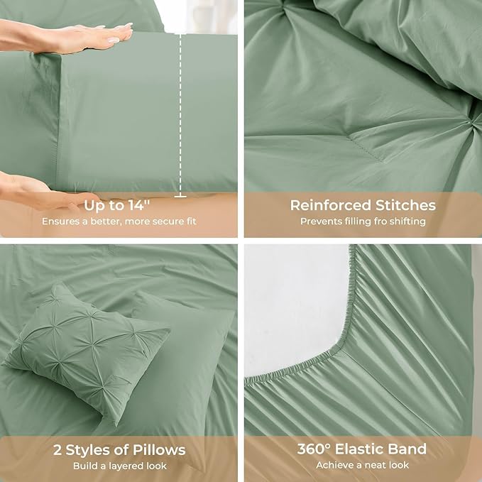Sasttie California King Comforter Set, 7-Piece Bed in a Bag Cal King, Pintuck - Image 5