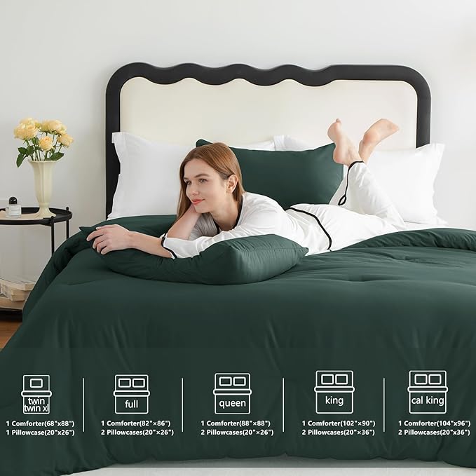 CozyLux Twin Comforter Set Forest Green, 2 Pieces Twin Extra Long Solid - Image 6
