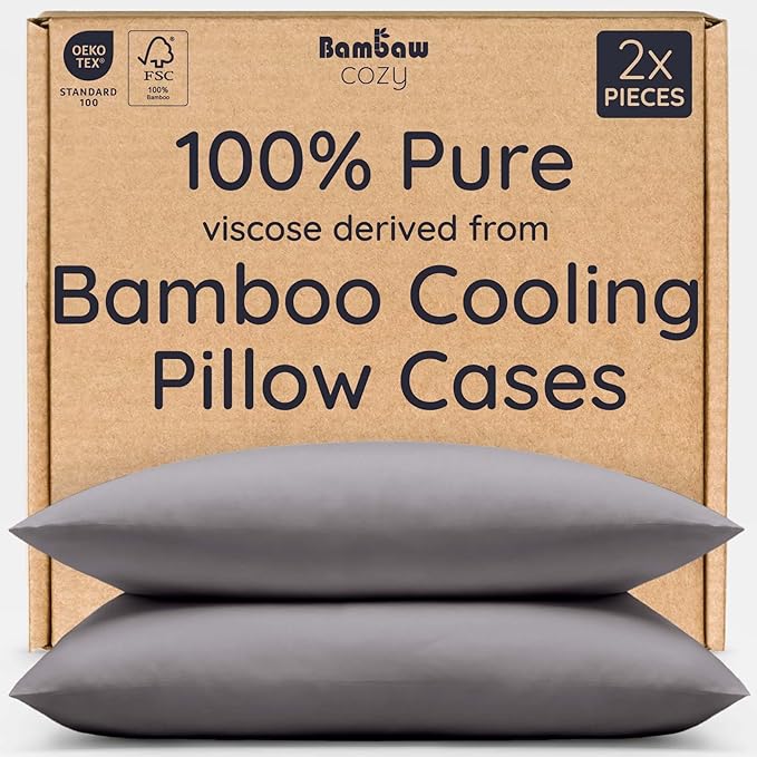 Bambaw 100% Viscose Derived from Bamboo Pillow Cases Queen Size Set of 2 by Bambaw