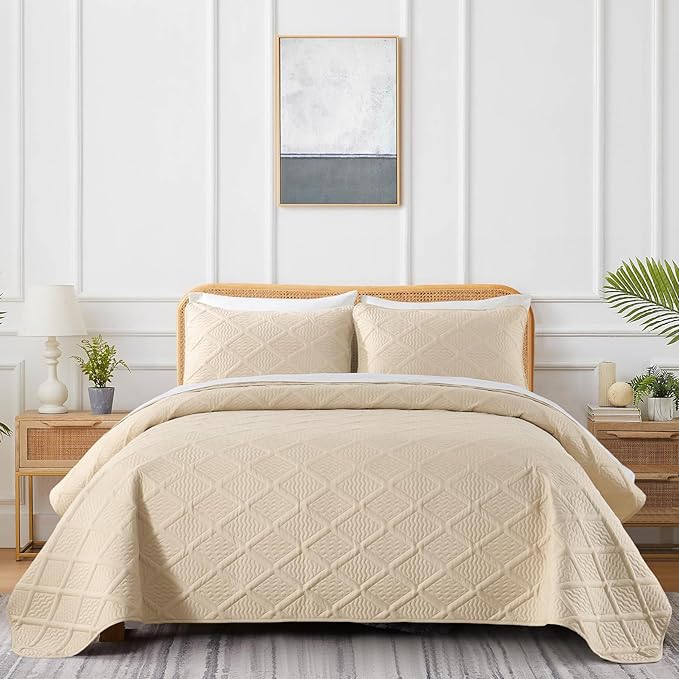 Yiran Camel Quilt Set King Size, 3 Piece Reversible Bedspreads Bedding Set - Image 2