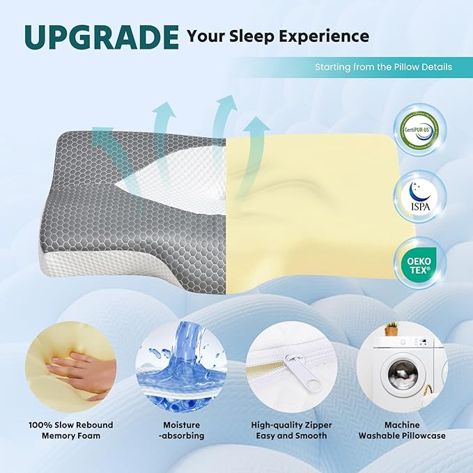DUMOS Cervical Neck Pillow for Sleeping, Cooling Ergonomic Memory Foam Pillow - Image 5