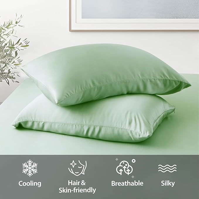 Viscose from Bamboo Pillow Protectors Set of 2 Saga Green Q - Image 3