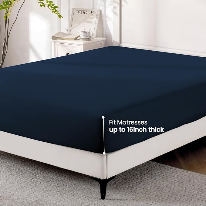 ROSE&RISY Navy Full Fitted Sheet, Soft and Breathable - Image 3