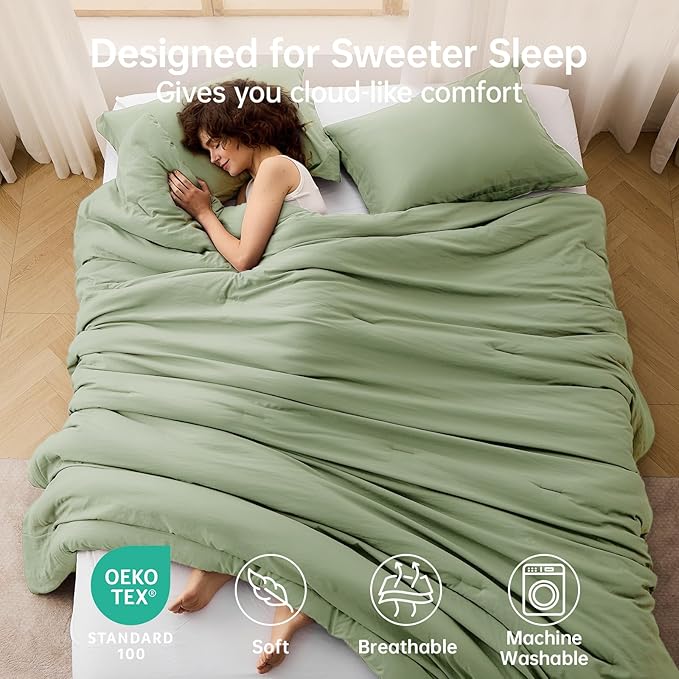 MUXHOMO Green Oversized Queen Comforter Sets, All Season Ultra Soft Down - Image 2
