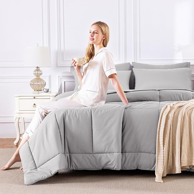 CozyLux Full Size Comforter Set French Grey, 7 Pieces Bed in a Bag, All Season - Image 7