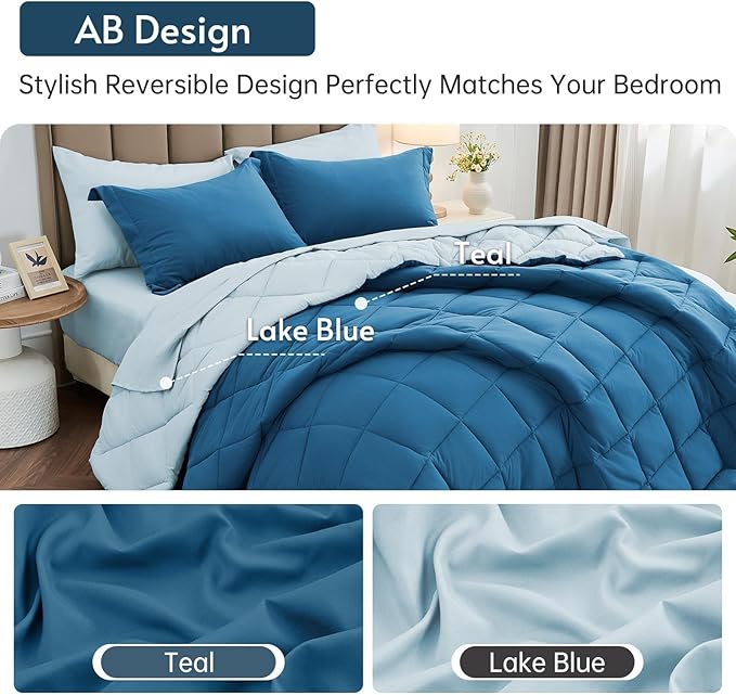MUXHOMO 7 Pieces Queen Comforter Set, Reversible Bed in a Bag Queen Size - Image 3