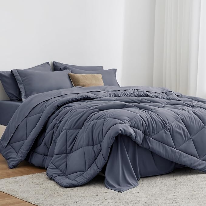 Love's cabin King Size Comforter Set Navy Blue, 7 Pieces King Bed in a Bag by Lovescabin
