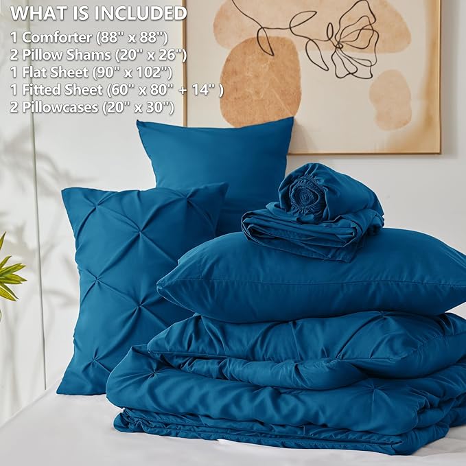 CozyLux Queen Comforter Set Teal, 7 Pieces Pintuck Bed in A Bag, Premium Teal - Image 7