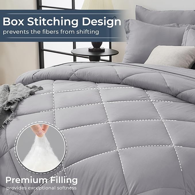HEVUMYI Light Grey California King Comforter Set - Image 4