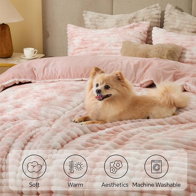 BEDELITE Fleece Twin Comforter Set -Super Soft & Warm Fluffy Pink&White Bedding - Image 3