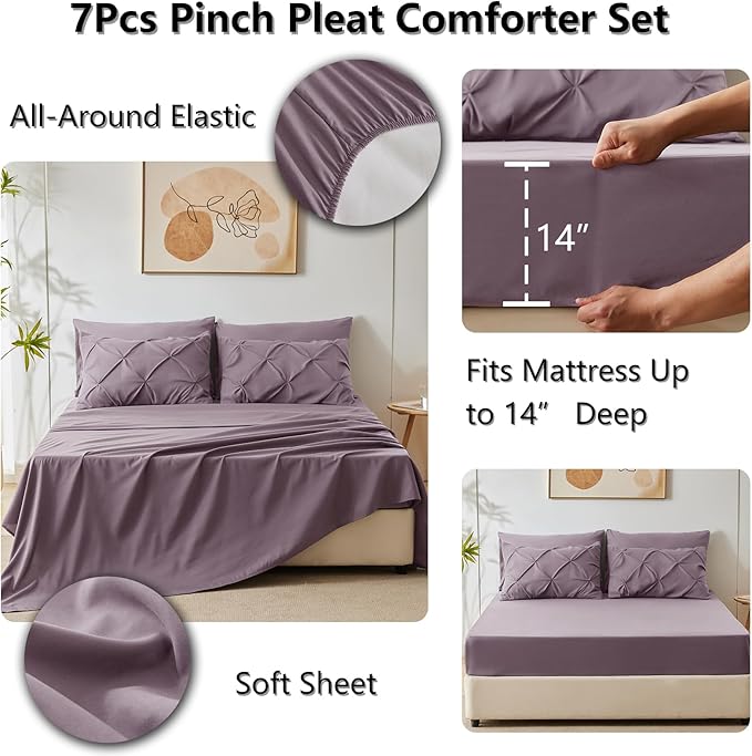 CozyLux Full Size Comforter Sets Grayish Purple, 7 Pieces Bed in A Bag Purple - Image 4