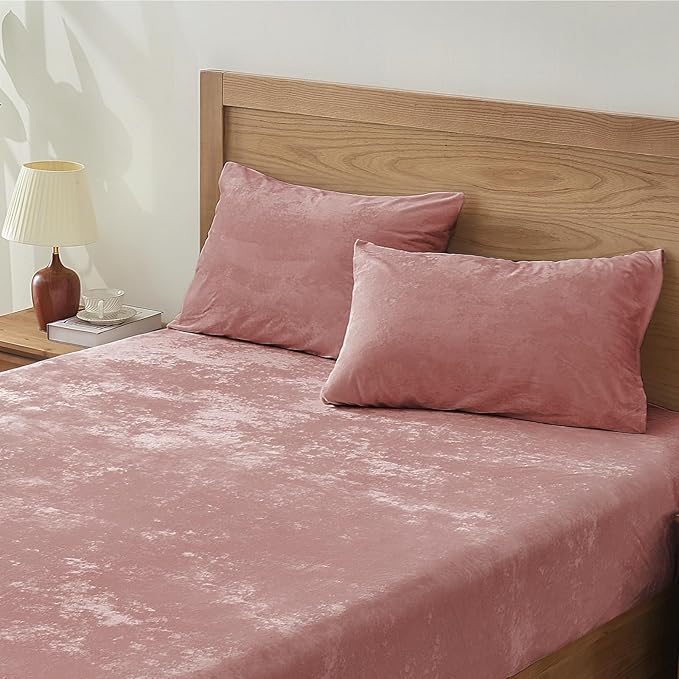 BEDELITE Velvet Fitted Sheet and Pillowcase Set, Luxury Soft Fuzzy Bottom Sheet by BEDELITE