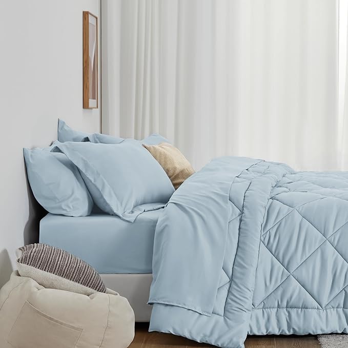 Love's cabin California King Comforter Set Light Blue, 7 Pieces California King - Image 3