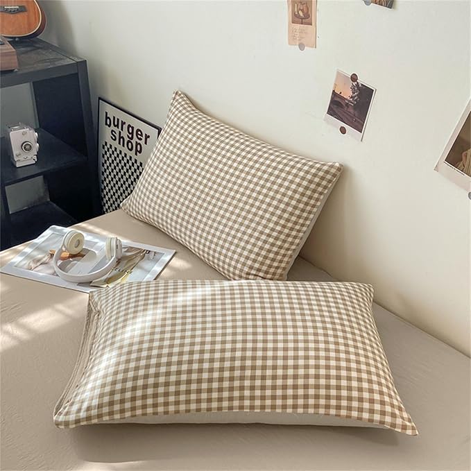 Nayoroom Gingham Duvet Cover King Size Brown Tan Plaid Checkered Comforter - Image 5