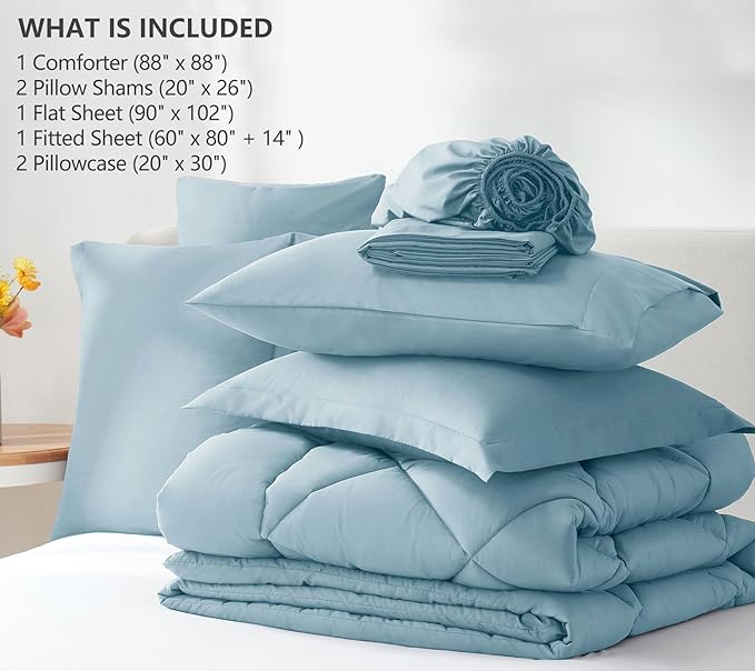 CozyLux Queen Comforter Set Light Blue - Image 6