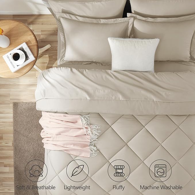 CozyLux Full Size Comforter Sets Oatmeal - Image 2