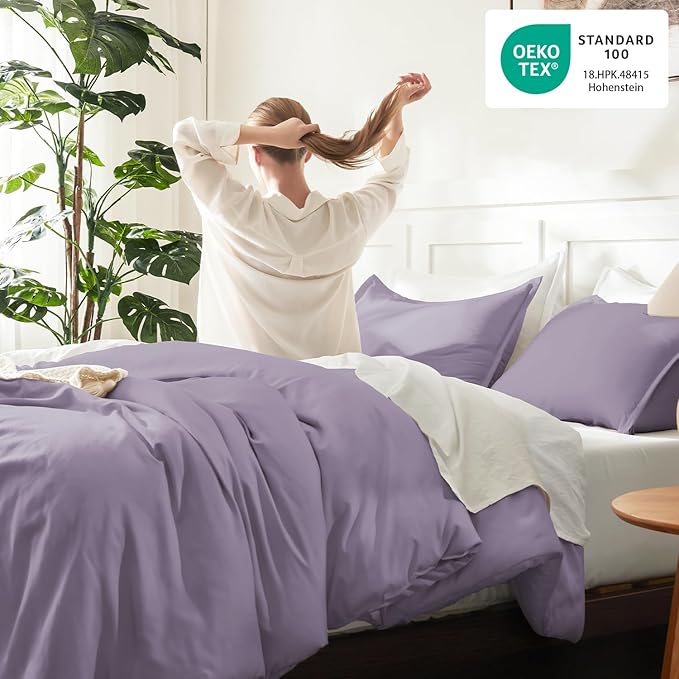 Litanika Grayish Lavender Purple Comforter Set King Size, 3 Pieces Lightweight - Image 4